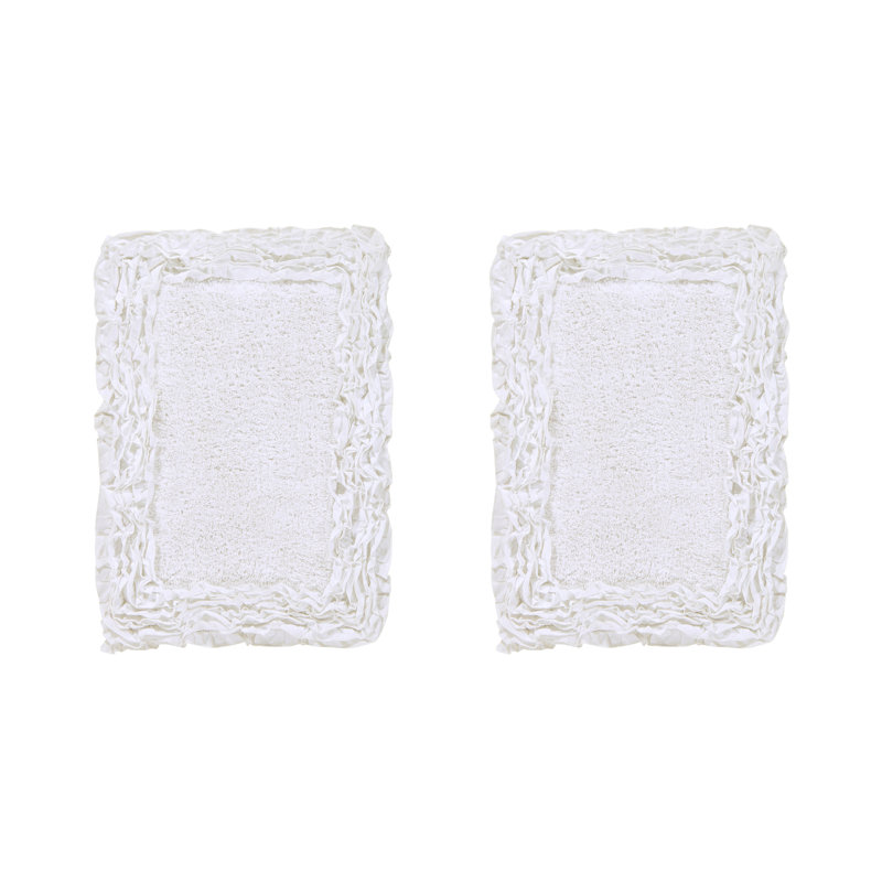 Courson Premium 100% Cotton 2-Piece Bath Rug Sets with Spray Latex Backing, Machine Washable, Luxurious Ruffle Pattern Super Absorbent & Tufted Weave Bath Mat for Bathroom