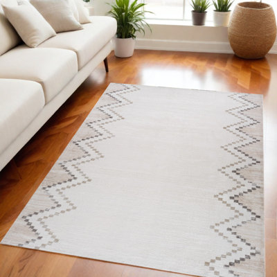 Tapis abstrait délavé beige et brun 5 pi x 8 pi
