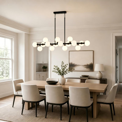 Lustre linéaire 55 lumières noires 16 lumières 55 "avec globes en verre blanc