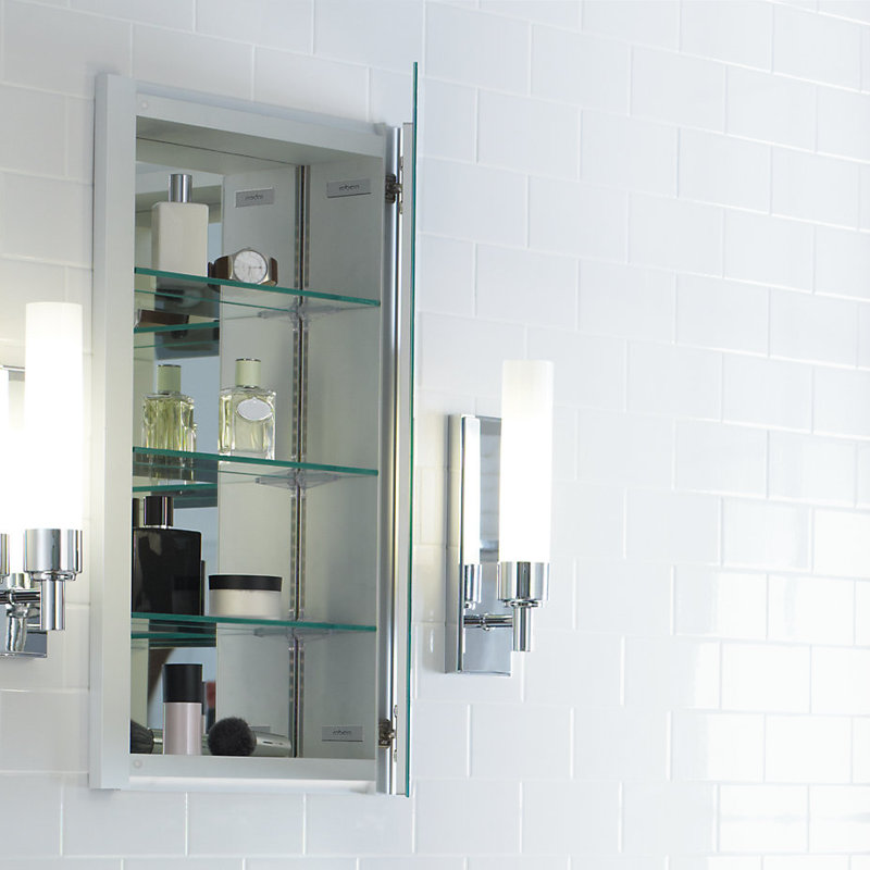 R3 Series Recessed or Surface Mount Frameless Medicine Cabinet with 4 Adjustable Shelves, 36" H x 20" W, Beveled