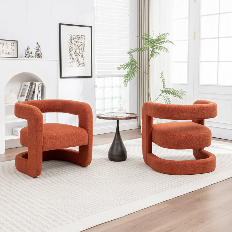 Modern Upholstered Barrel Chair, Orange Teddy
