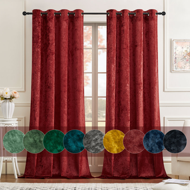 Deavion Velvet Crushed Curtains with Metal Grommets Room Darkening 2 Panel Set, Burgundy, 52" W x 96" L