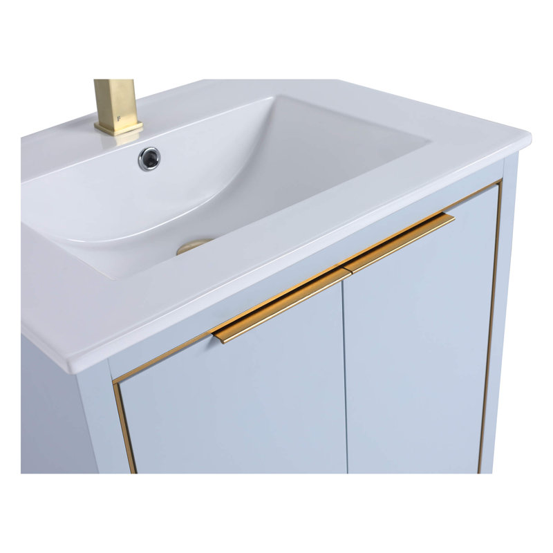 24'' Single Bathroom Vanity Set, Satin Brass, Pastel Blue