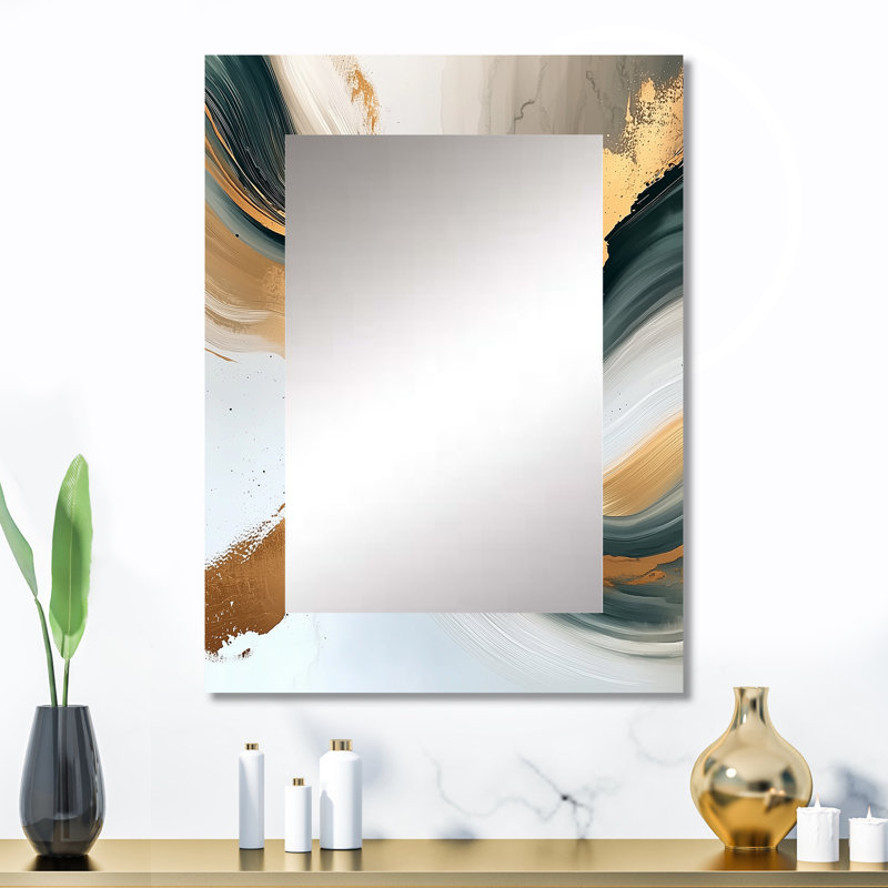Silent Melody Of Golden Hard Edge Ink I - Hard Edge Painting Decorative Wall Mirror, Gold Large Mirror, Printed Metal Art