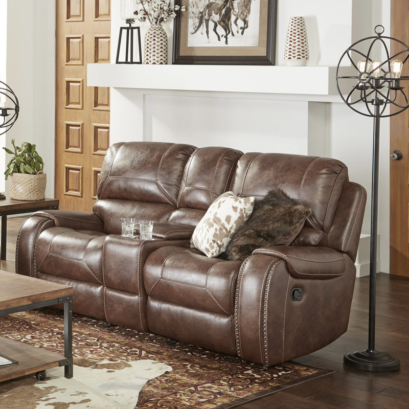 Wheresford 77.95'' Faux Leather Reclining Loveseat, Brown Faux Leather