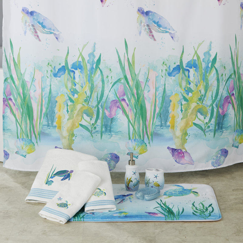 Ocean Watercolor Fish Fabric Blackout Shower Curtain