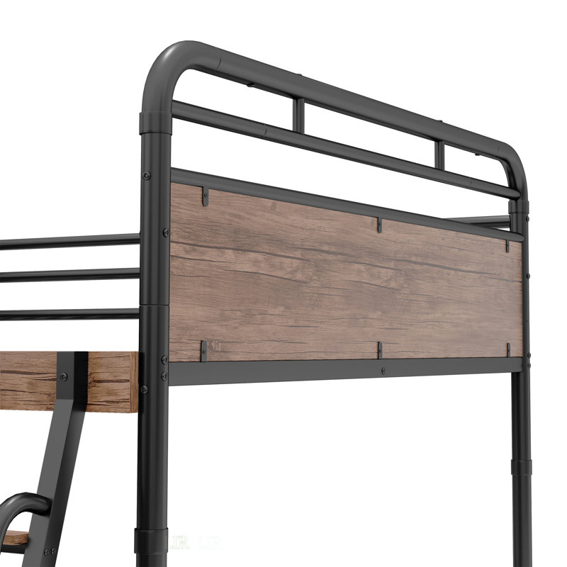Lit mezzanine double en métal avec bureau, lumière DEL et station de charge pour la vie moderne