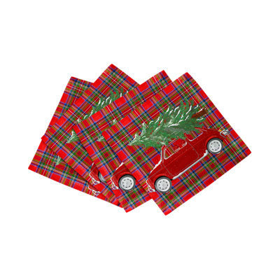 Serviette de cocktail en satin de coton à motif arbre de Noël