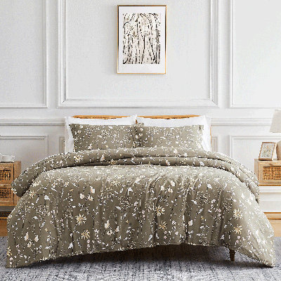 Ensemble de literie réversible Southshore Fine Linens Secret Meadow, couleur marron, en microfibre doublement brossée 110 g/m², motif floral, fermeture éclair et 4 attaches aux coins, 1 housse de couette et 2 taies d'oreiller, taille grand lit