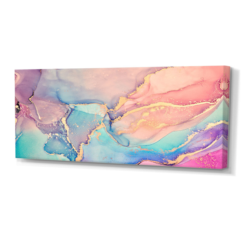 Art liquide rose et bleu II - reproduction sur toile, Toile tendue, H 28 po x l 60 po