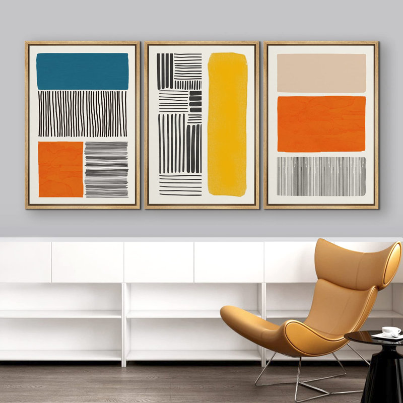 Blocs de couleurs vives abstraites, blocs de couleurs vives, collage, formes abstraites, 3 pièces, H 36 po x l 72 po, Naturel