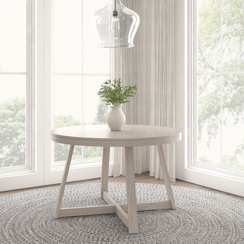 Carlesha Solid Pine Wood Round Dining Table, Seashell