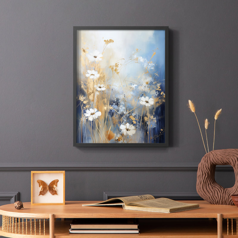 FLORAL Series CECVII - Impression encadrée de qualité supérieure - Prêt à être accroché - Aucun clou requis, Noir