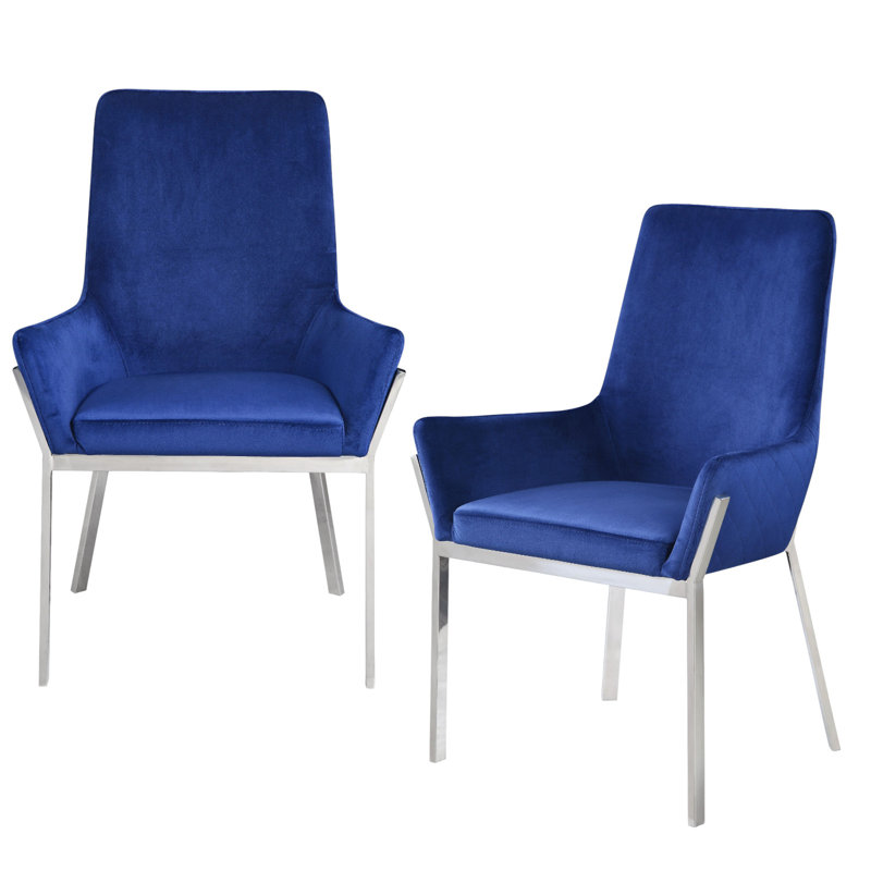 Ensemble de deux chaises d'appoint en velours bleu et argent