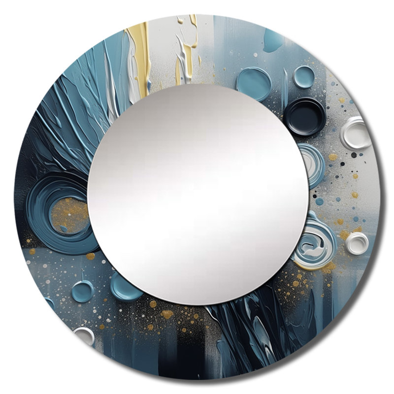 Abstractions éthérées bleues et blanches Pciara - peinture abstraite, miroir mural unique, miroir rond moderne, impression d'art en métal