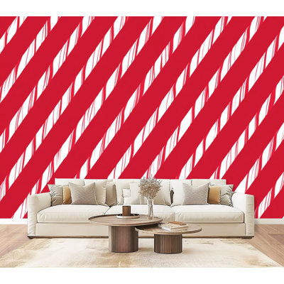 Peel and Stick Wallpaper Christmas candy cane striped Christmas candycane red stripes Caramel Wall Murals 69"H x 96"W Removable PVC Wall Paper Self-Adhesive Wall Paintings Art Decor for Bedroom Living Room