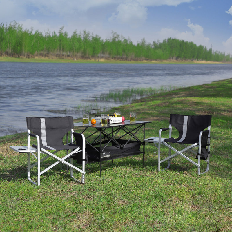 Ensemble de 3 ensembles repas de patio, Noir/gris