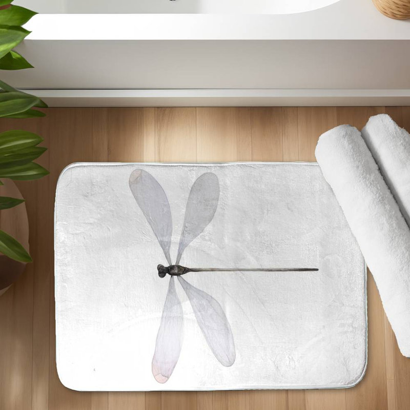 Minimalist dragonfly Bath Mat with Non-Slip Backing - Quick Dry Memory Foam Bathroom Rug - Absorbent - Modern Plush Spa-Style - Machine Washable