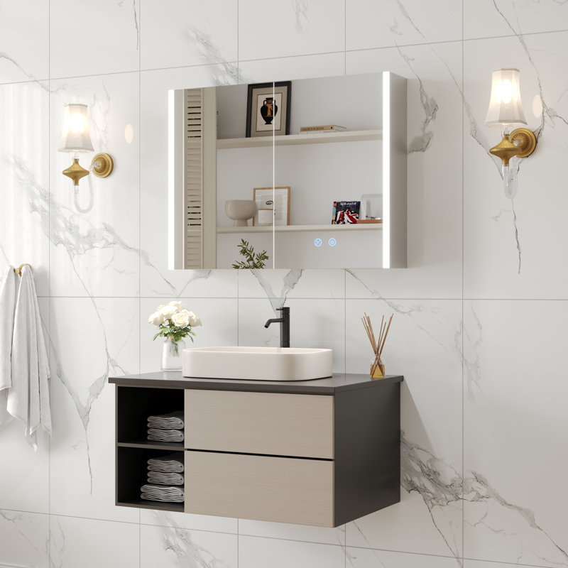 Deervalley LED Bathroom Mirror With Stepless Dimmable Wall Mirrors With Anti-Fog, Dimmer, Bluetooth Speaker, Double Doors,Memory Vanity Mirror With 3 Color Modes