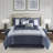 Navy Embroidered Bedding Sets, Hypoallergenic Polyester, Hotel Style Queen Decor