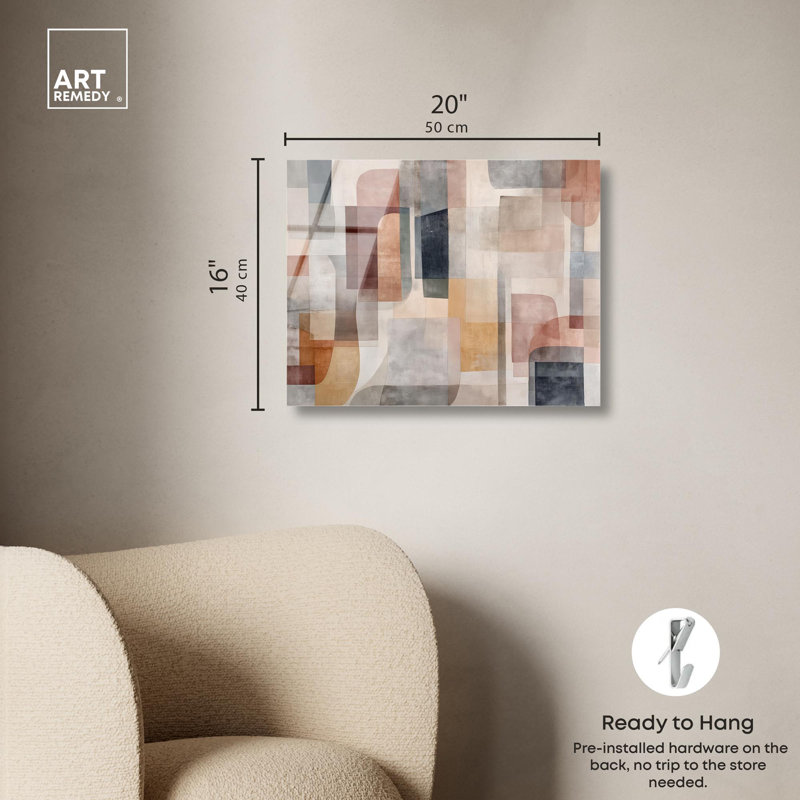 Liminal Shapes I, impression sur acrylique, art du milieu du siècle par Art Remedy, H 16 po x l 20 po
