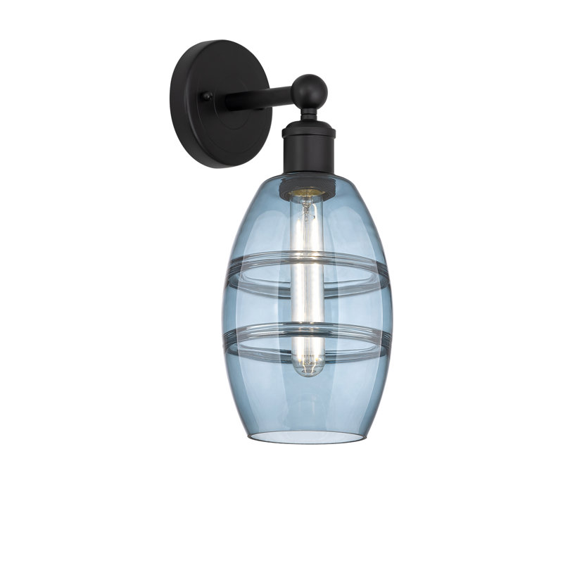Applique murale en acier Bettylou, H 10,38 po x l 5,88 po x P 7,44 po, Bleu princesse, Noir mat