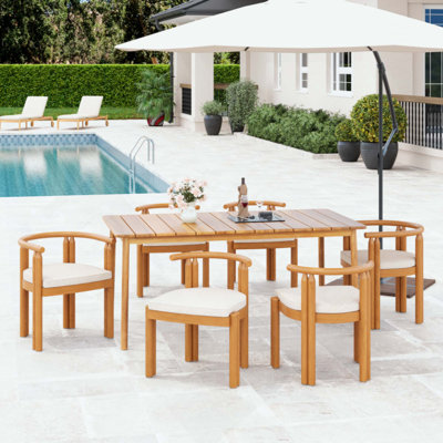 Ensemble de salle à manger d'extérieur 7 pièces (4 pièces sans accoudoir + 2 pièces avec accoudoirs et 1 table)