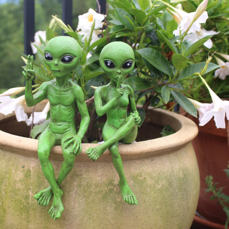 Ensemble de 2 statues de jardin Anketell, Vert cosmique