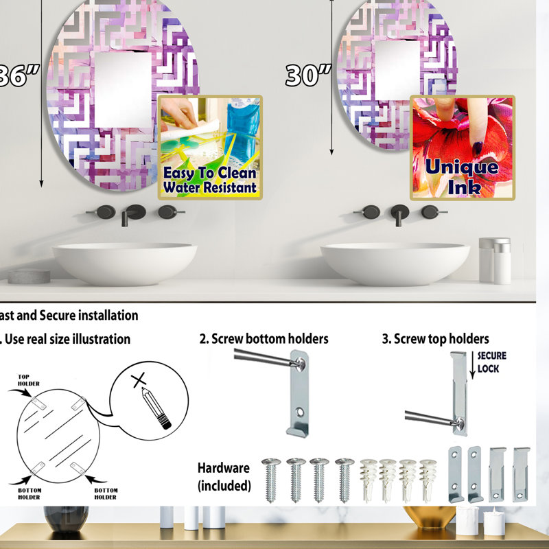 Miroir décoratif lilas à motifs abstraits I - Maze MIR105937 O, L 20 po x H 30 po