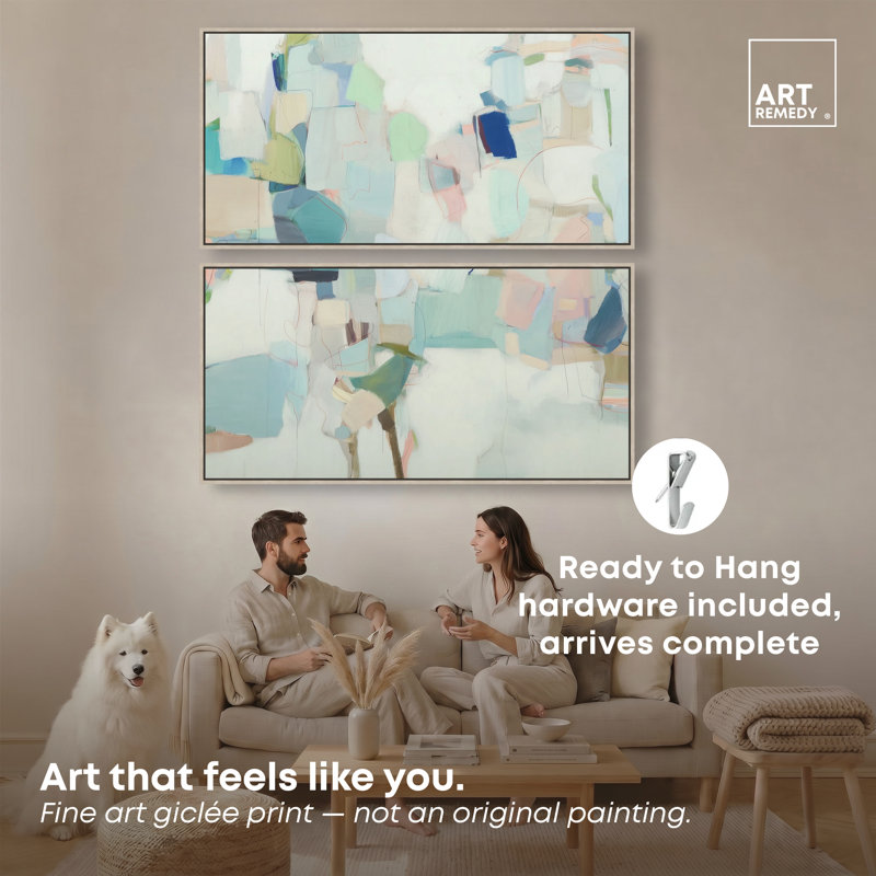 «Soft Patchwork I», ensemble de décorations murales sauge par Art Remedy, cadre noir, 48 x 24, H 28 po x l 55 po