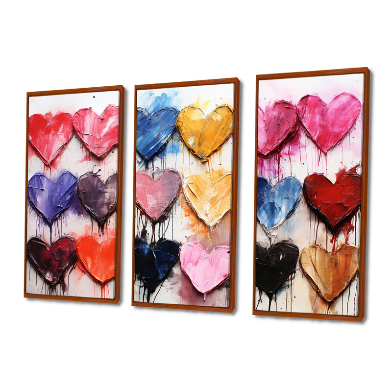 Rose et bleu cœur Pop Art 2 - Art mural Pop Art, H 32 po x l 48 po x P 1 po, Cadre flottant brun