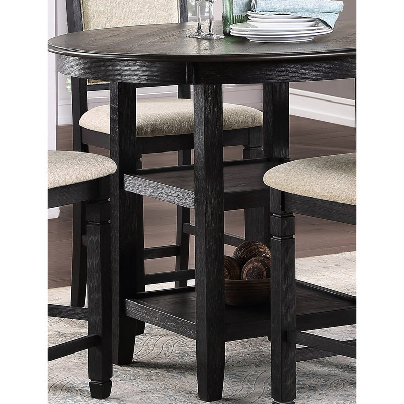 Table à hauteur de comptoir pour salle à manger, transitionnelle, brun noir, présentoir à 2 tablettes, table de salle à manger transitionnelle pour 4 personnes, finition noire, 2 tablettes d'exposition, siège
