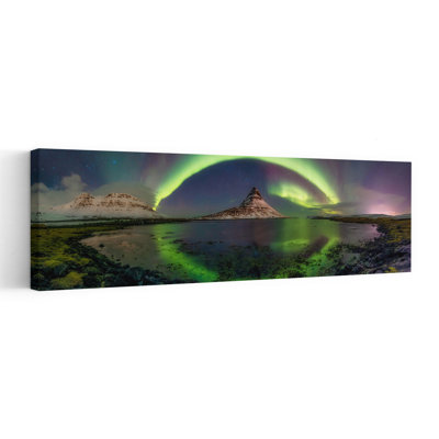 Northern Lights Mountain Reflection Dramatic Peaceful Vibrant Landscape Mountain Wall Art