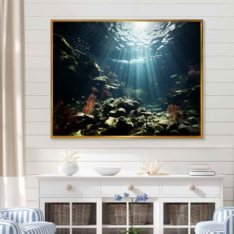 Impression sur toile Deep Light On Coral Hidden Treasures I, 12" H x 20" W x 1" D, Cadre flottant doré