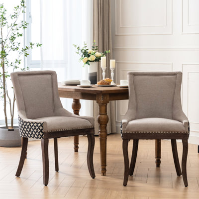 De 2 chaises de salle à manger, tissu luxueux épaissi, structure en bois massif, accents bronze, beige et, style séduisant, chaise Sw2207bg deux, revêtement en tissu, pieds, motif,
