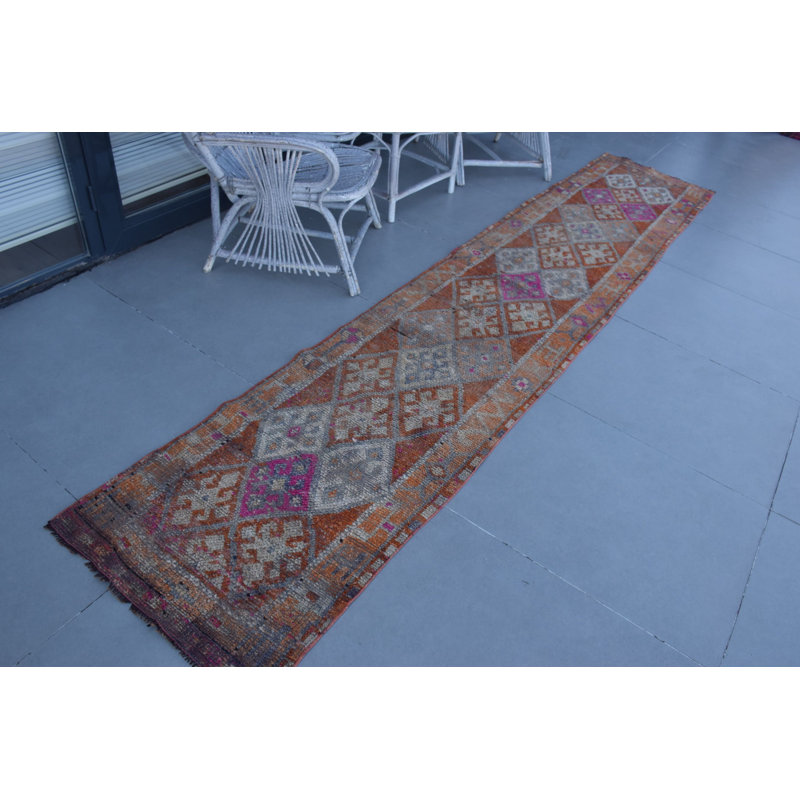 Tapis de couloir antique turc fait à la main avec motif géométrique pour la décoration bohémienne dans les couloirs
