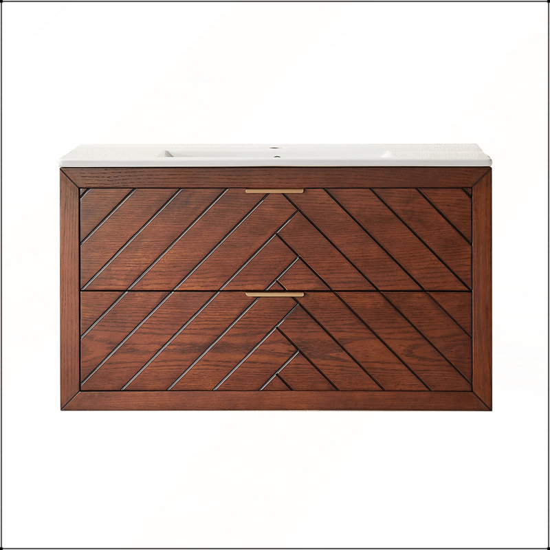 Meuble-lavabo mural simple flottant pré-assemblé de 36 po avec comptoir en céramique à 1 trou pour une installation facile et un rangement efficace