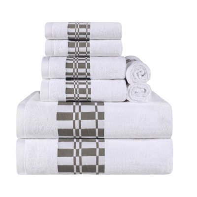 Mikira Larissa Cotton Medium Weight Geometric Border 8 Piece Assorted Towel Set