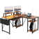 Agathi 60cm W Rectangle L Shaped Computer Desk With Monitor Stand and Cabinet LED Light Gaming Desk With Power Outlet Large Home Office Desk