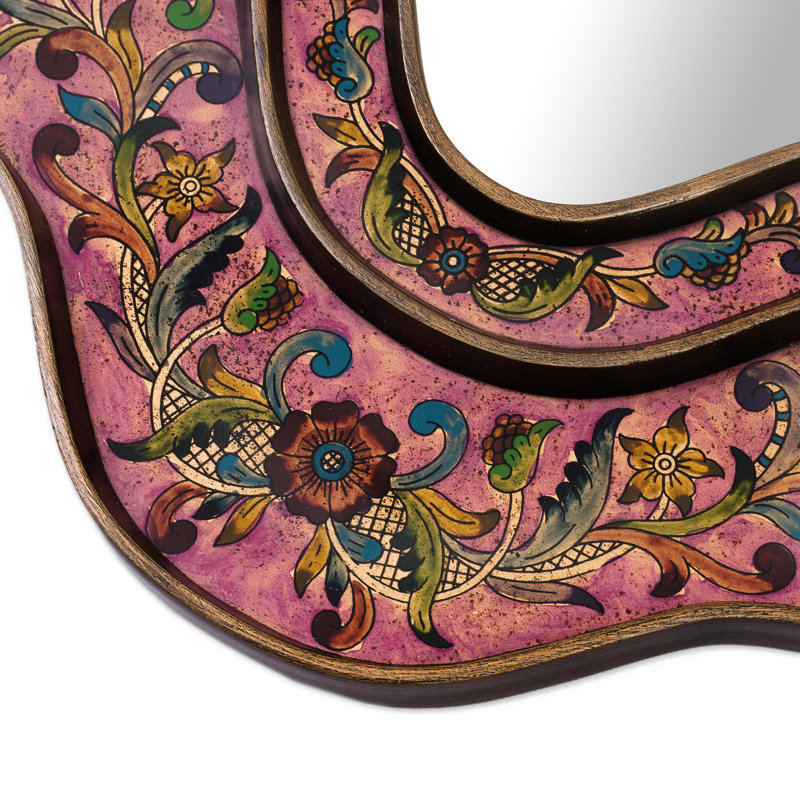 Ikra Wood Wall Mirror, Pink/Gold, 23.5" x 19.75"
