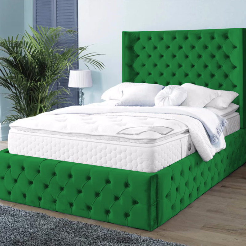 Buckingham Chesterfield Velvet Upholstered Bed Frame - Deep Button, Sprung Slats, Single (3'), Emarald