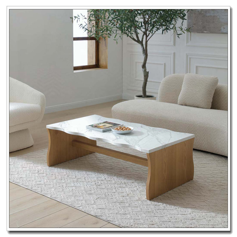 Living Room Waves Coffee Table, Natural Wood