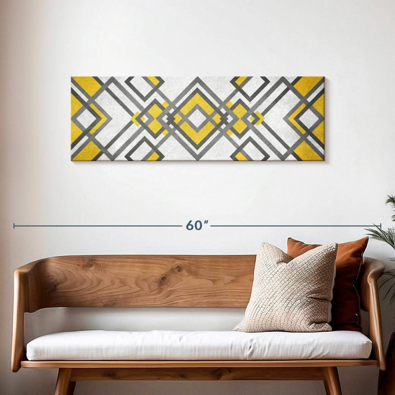 Diamant abstrait géométrique sur toile, H 15 po x l 45 po x P 1,25 po