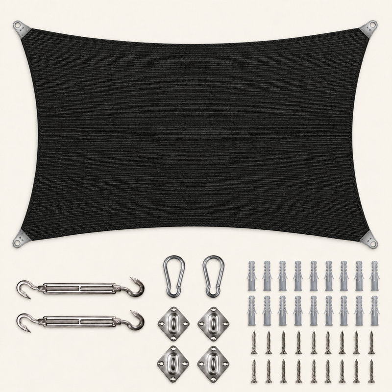 Voile d'ombrage rectangulaire renforcé, 8 pi x 12 pi, Noir