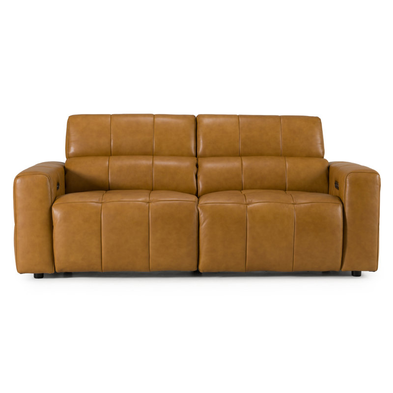 Chevak Brown Leather Sofa W/ 2 Recliners