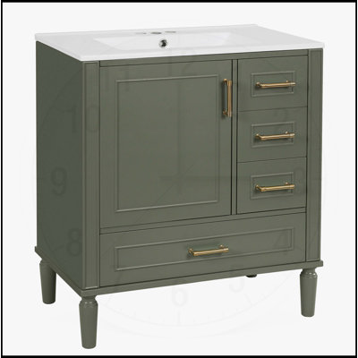 30 " W Freestanding Standard Free Standing Single Double Single Vanity Bathroom Vanity With Ceramic Top