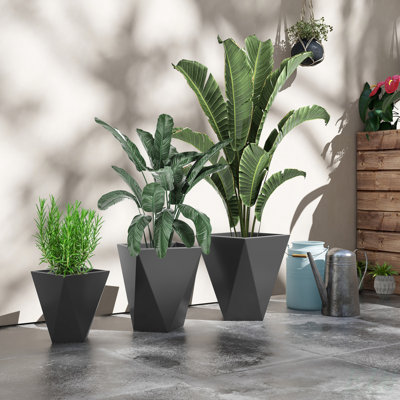 Set Of 3 Tall Planters, 18", 15.25", 11.75", Mgo Indoor Outdoor Planters With Drainage Holes, Stackable Flower Pots For Garden, Patio, Balcony, Front Door, Gray