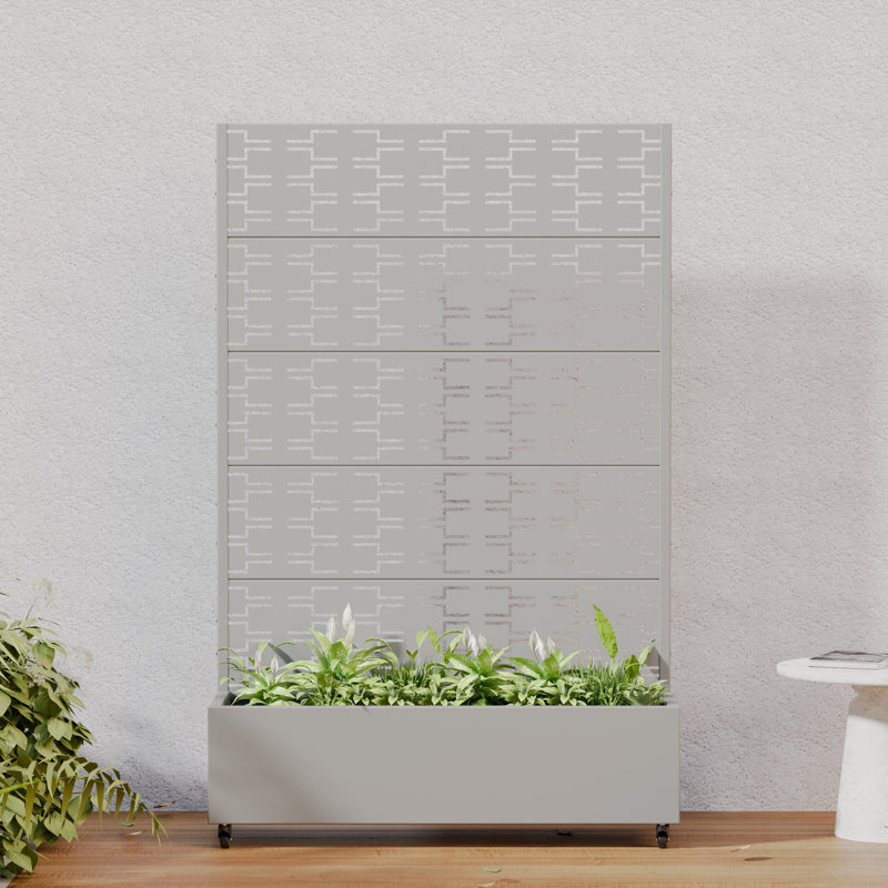 72" H x 47" W x 16" D Outdoor Metal Planter Box with Trellis Decor Raised Garden Bed with Lattice Panel and Wheels for Patio