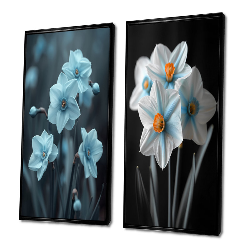 Monochromes bleu gris Whimsy Wonderland Daffodils I - ensemble de 2 jonquilles murales, H 40 po x l 40 po