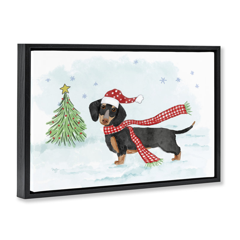 Teckel avec toile foulard par Mollie B., Cadre flottant noir de jais, H 17 po x l 25 po x P 1,7 po